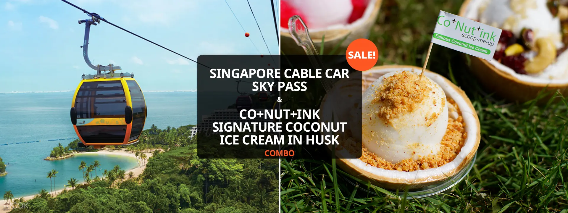 แพ็กเกจคอมโบสำหรับบัตรขึ้นกระเช้าลอยฟ้าสิงคโปร์และไอศกรีมมะพร้าวจากร้านCo+Nut+Ink